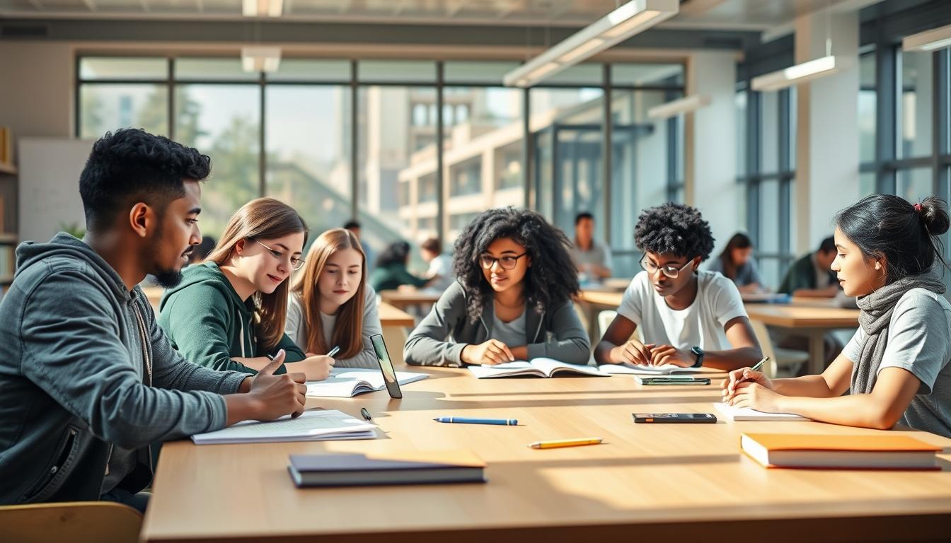 Student using a study guide to organize academic notes